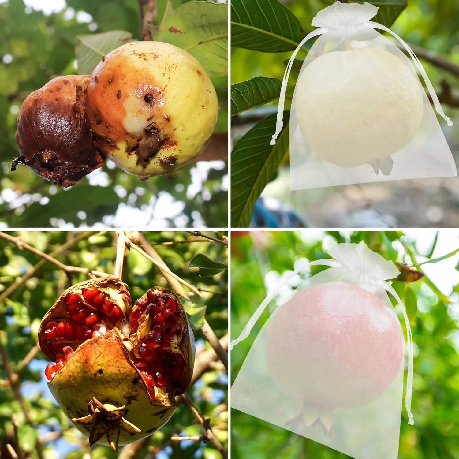 CHRORINE 120Pcs Fruit Protection Bags 6×8 Inch, Fruit Netting Mesh Bags for Fruit Trees, Reusable Garden Netting Bags with Drawstring, White