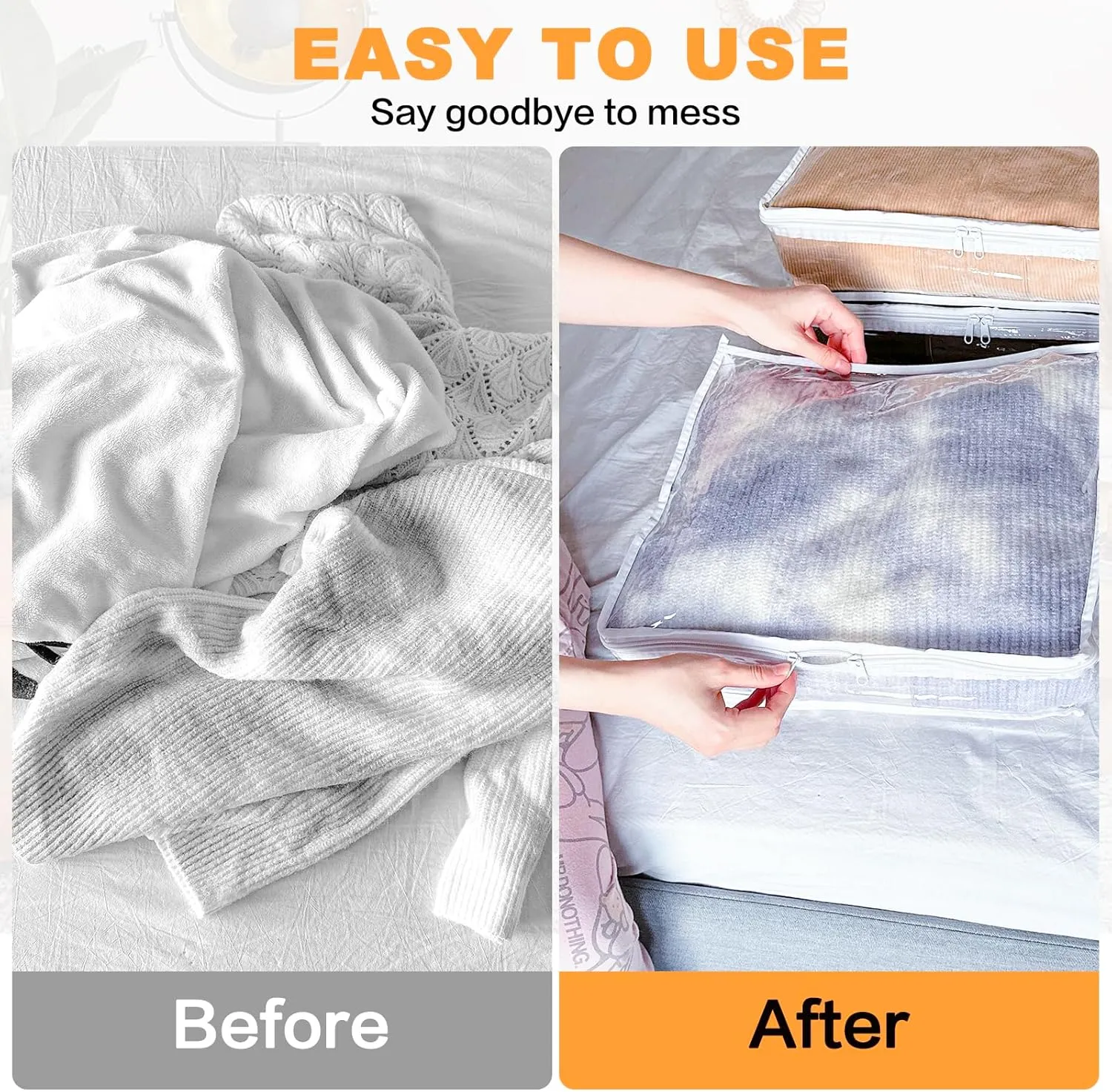 Clear Zippered Storage Bags Plastic Sweater Storage Bags with Zipper 6 Packs Clothing Organizer for Blankets Linen Sweater Bed Sheet Quilt Clothes Pillow (18 x 15 x 9 Inch)