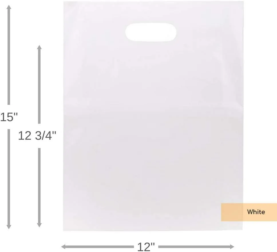 ClearBags 100 White Handle Bags 12x15, Extra Thick 2.25 Mil Retail Plastic Shopping Merchandise Gift Bags Tear Resistant Strong Durable Anti Stretch For Small Business LDPE Die Cut, 100% Recyclable
