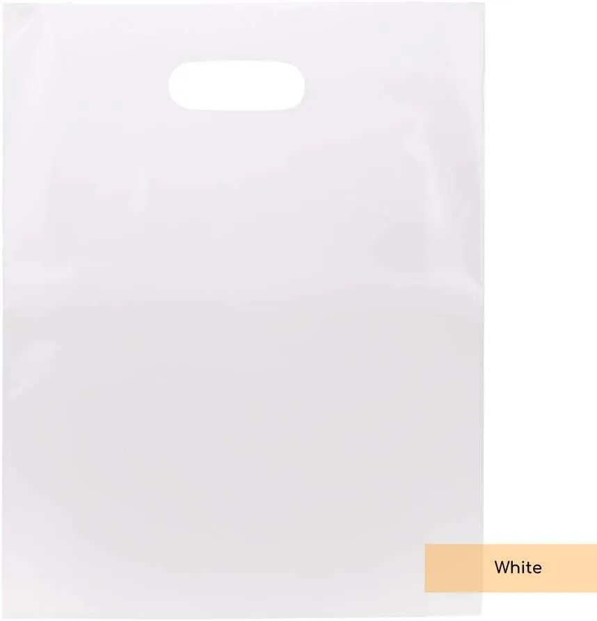 ClearBags 100 White Handle Bags 12x15, Extra Thick 2.25 Mil Retail Plastic Shopping Merchandise Gift Bags Tear Resistant Strong Durable Anti Stretch For Small Business LDPE Die Cut, 100% Recyclable