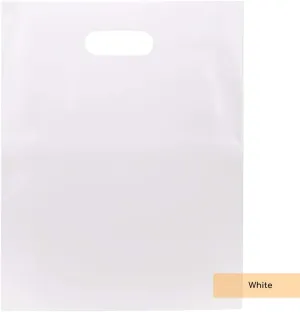 ClearBags 100 White Handle Bags 12x15, Extra Thick 2.25 Mil Retail Plastic Shopping Merchandise Gift Bags Tear Resistant Strong Durable Anti Stretch For Small Business LDPE Die Cut, 100% Recyclable
