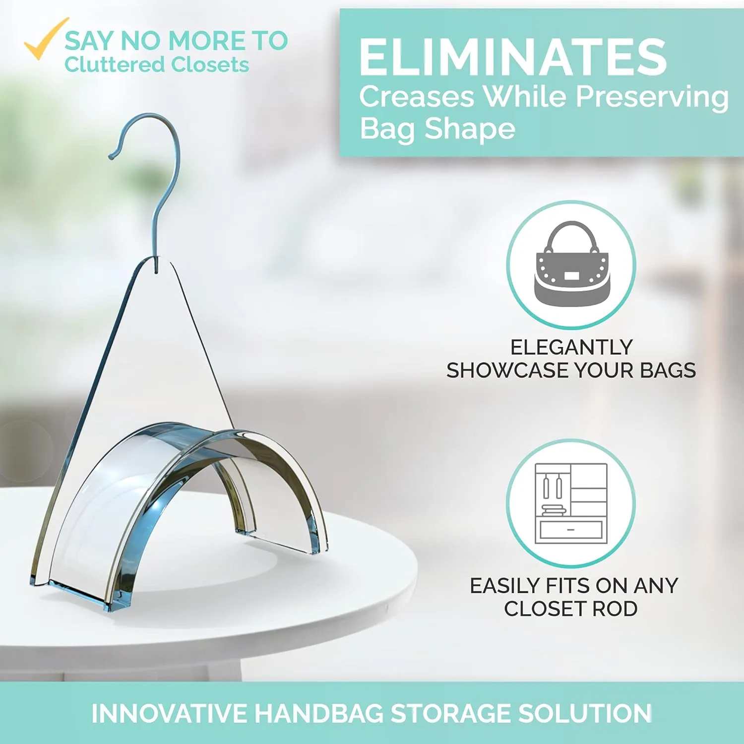 CLOSETLY Handbag Hangers, New Luxury Acrylic Purse and Bag Holder Hook, Closet Storage and Organization Display (Pack of 3)