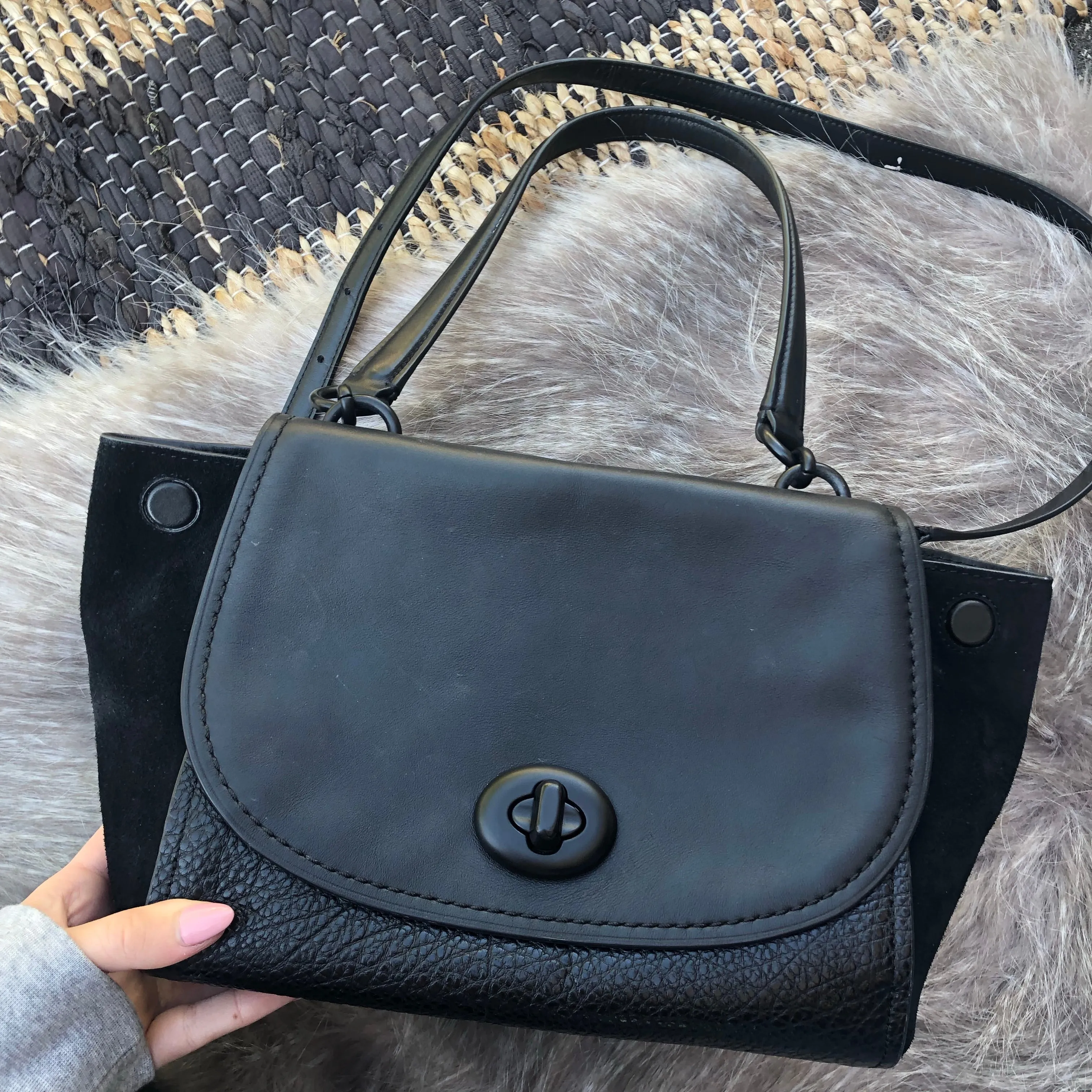 Coach Turnlock Leather Suede Crossbody