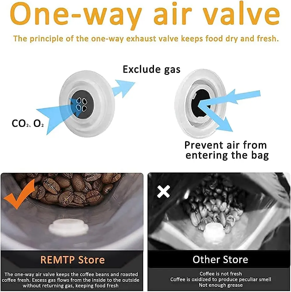 Coffee Bags with Valve,(100pcs,16 oz,1lb) Black High Barrier Aluminum Foil Flat Bottom Stand up Empty Coffee Beans Storage Bag