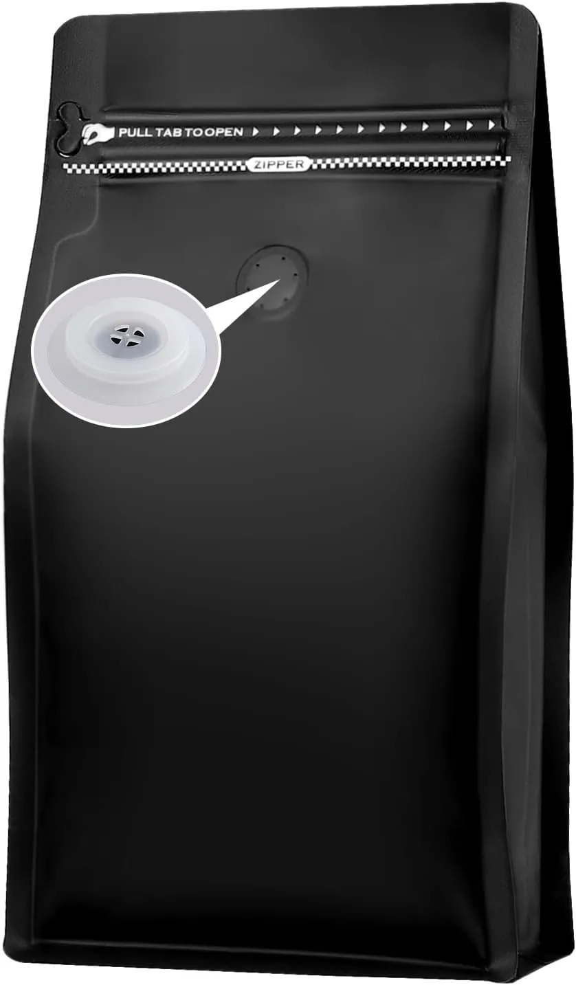 Coffee Bags with Valve,(100pcs,16 oz,1lb) Black High Barrier Aluminum Foil Flat Bottom Stand up Empty Coffee Beans Storage Bag