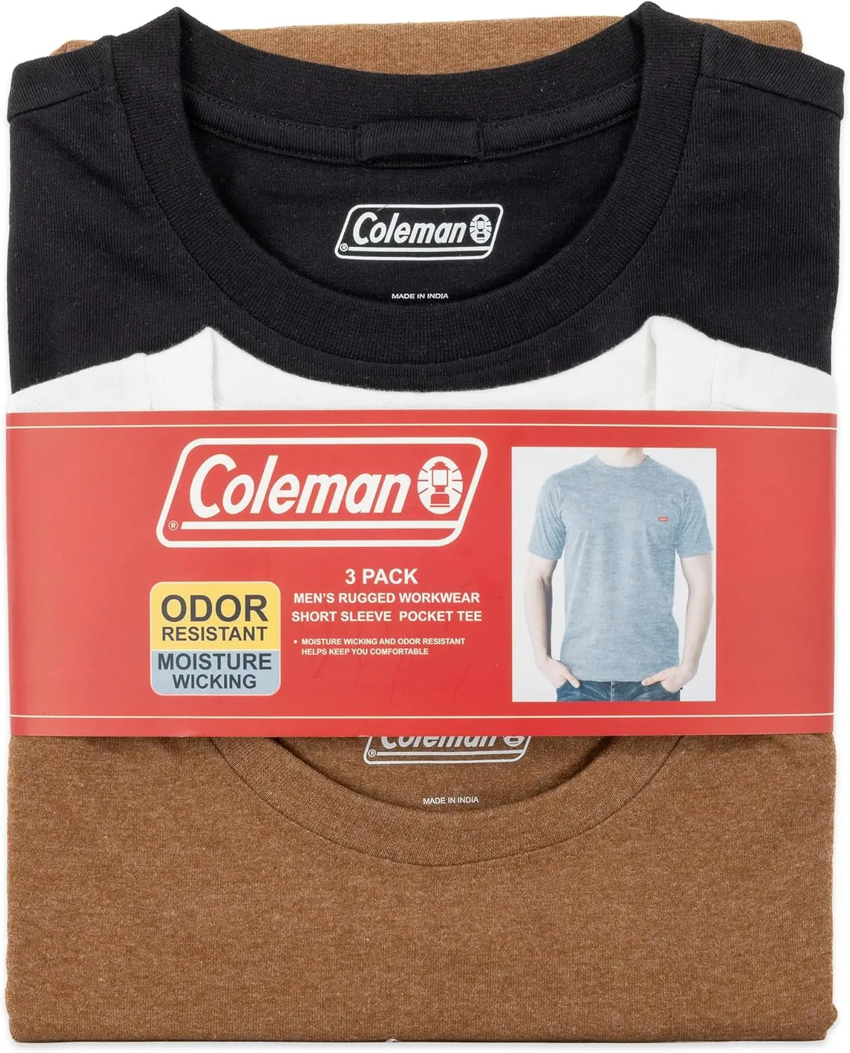Coleman Mens Workwear Performance Short Sleeve Cotton T-Shirts Multi Color 3-Pack
