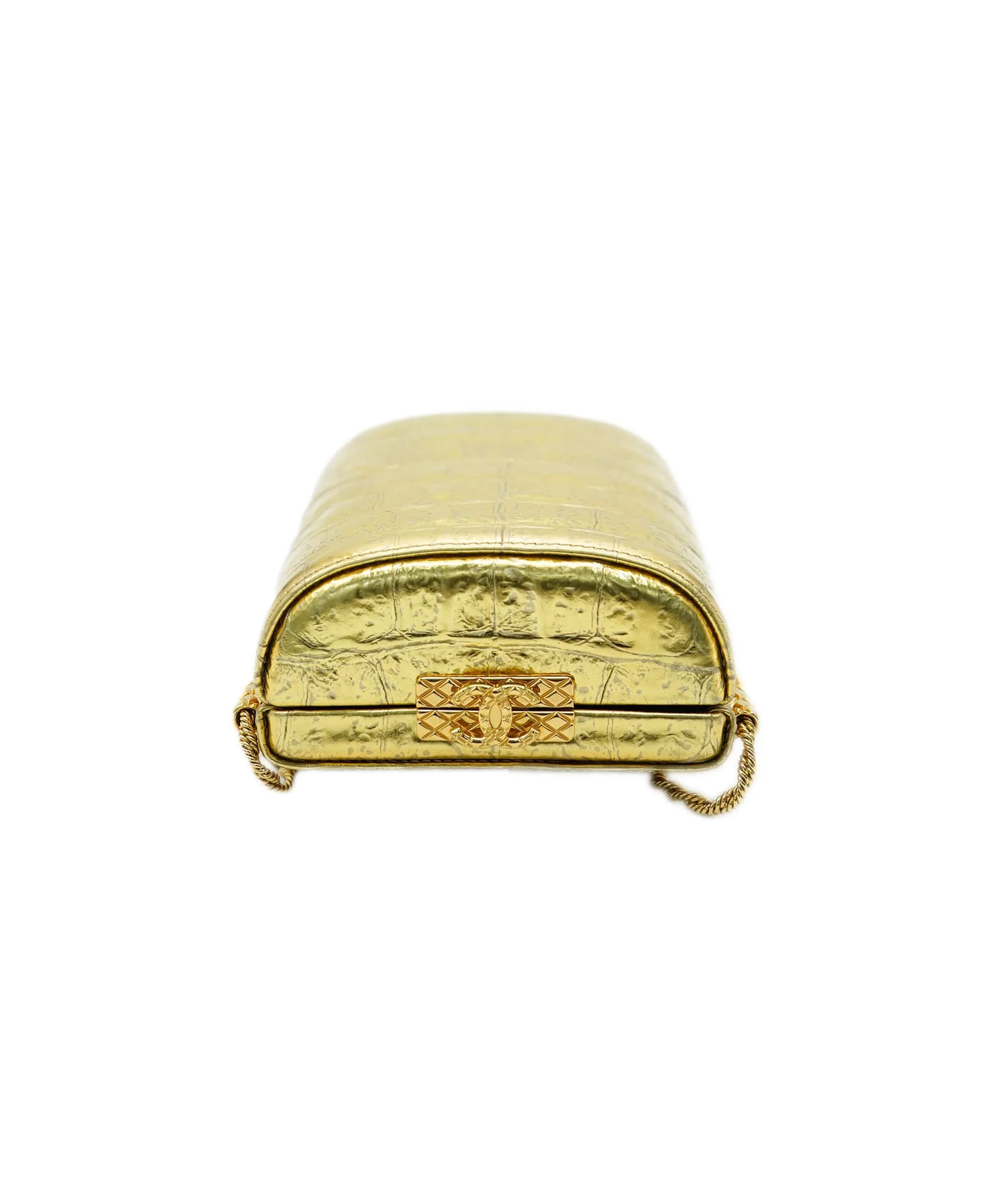 *COLLECTOR'S PIECE* CHANEL GOLD CROC EMBOSSED VANITY CASE BAG IN CALFSKIN LEATHER WITH GOLD HARDWARE DXBS2073