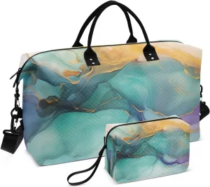 Colorful Marble Travel Duffle Bag Gym Bag Weekender Bags Carry On Bag Quilt Overnight Bag with Make Up Bag for Airplane Women Ladies Trip Travel Essentials Gifts