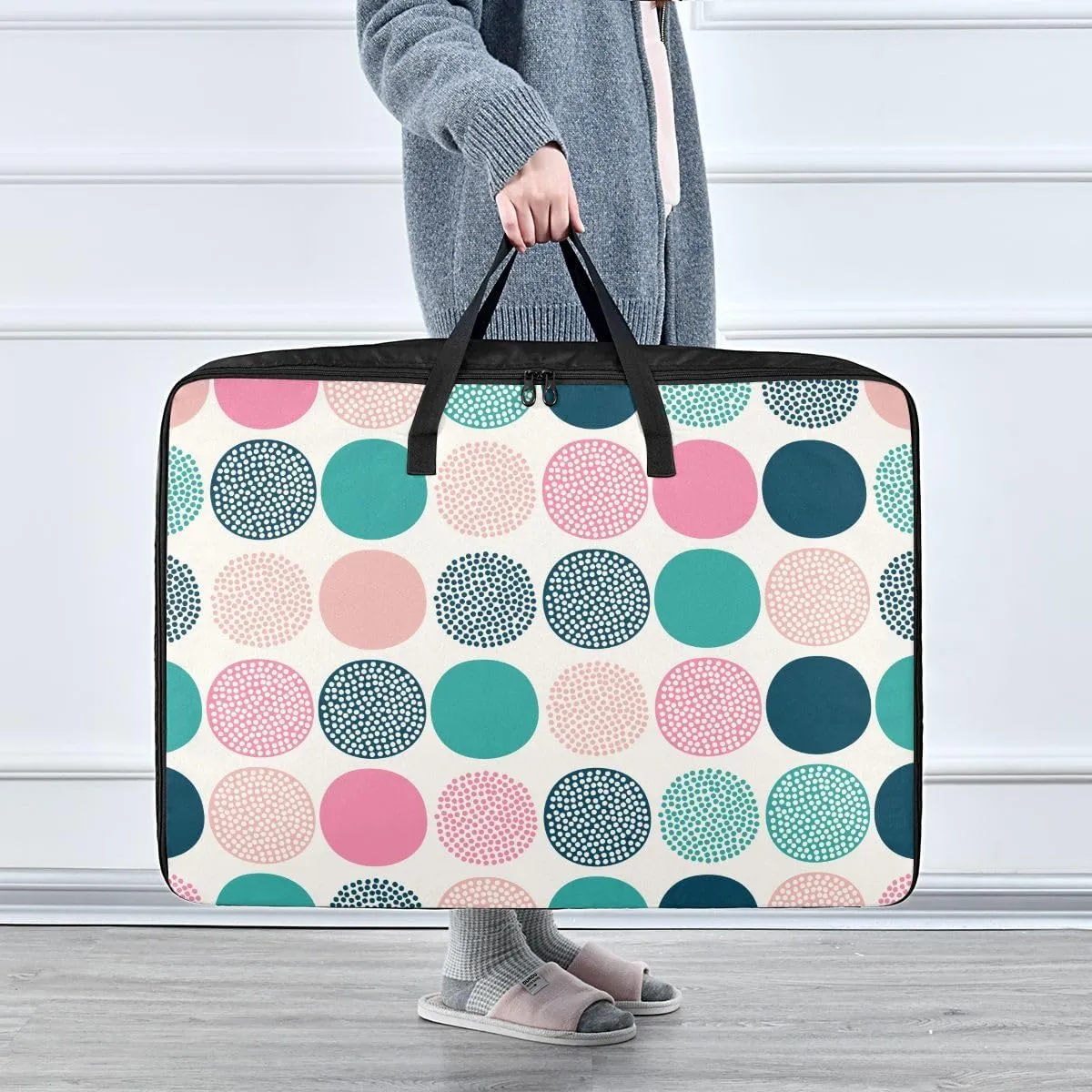 Colorful Polka Dots Storage Bag, 27.5x19.7x11 In, Reusable and Sustainable Space Saving Packing Totes for Moving Supplies Storage