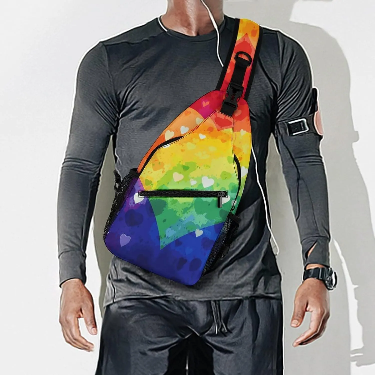Colorful Rainbow Love Heart Sling Bag Crossbody Bags Cross Body Bag Fanny Packs Chest Bags Sling Purses for Travel
