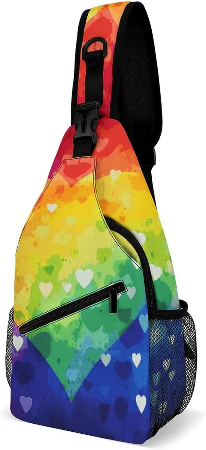 Colorful Rainbow Love Heart Sling Bag Crossbody Bags Cross Body Bag Fanny Packs Chest Bags Sling Purses for Travel