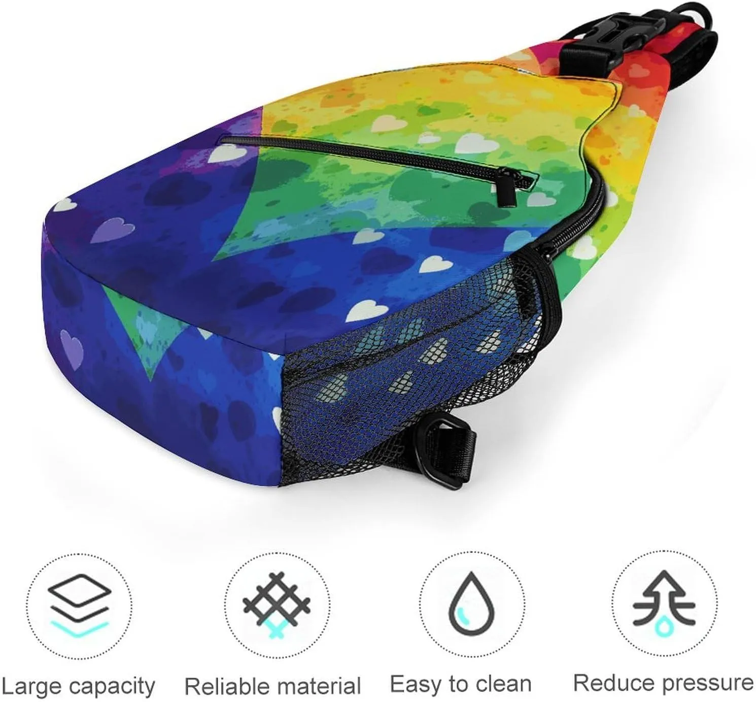 Colorful Rainbow Love Heart Sling Bag Crossbody Bags Cross Body Bag Fanny Packs Chest Bags Sling Purses for Travel