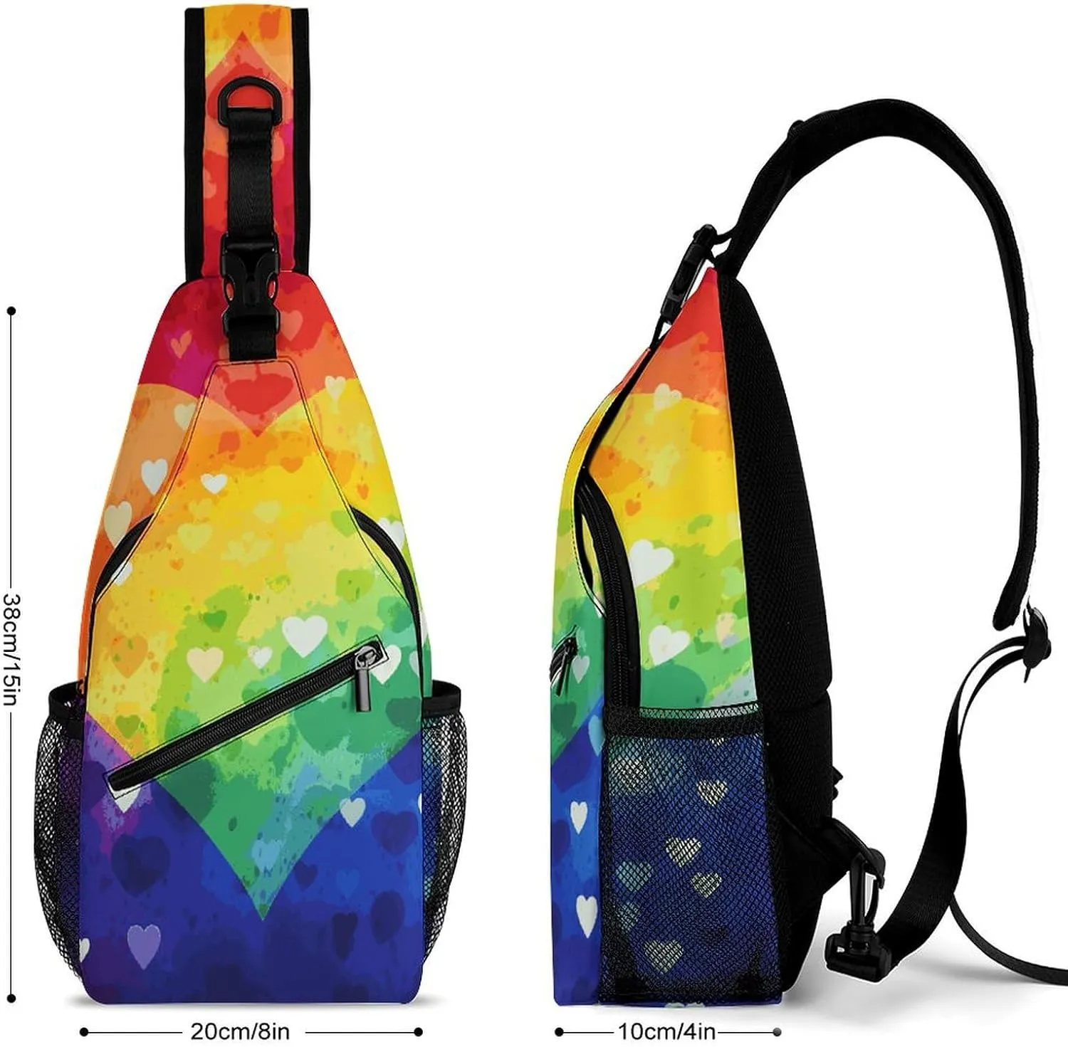 Colorful Rainbow Love Heart Sling Bag Crossbody Bags Cross Body Bag Fanny Packs Chest Bags Sling Purses for Travel