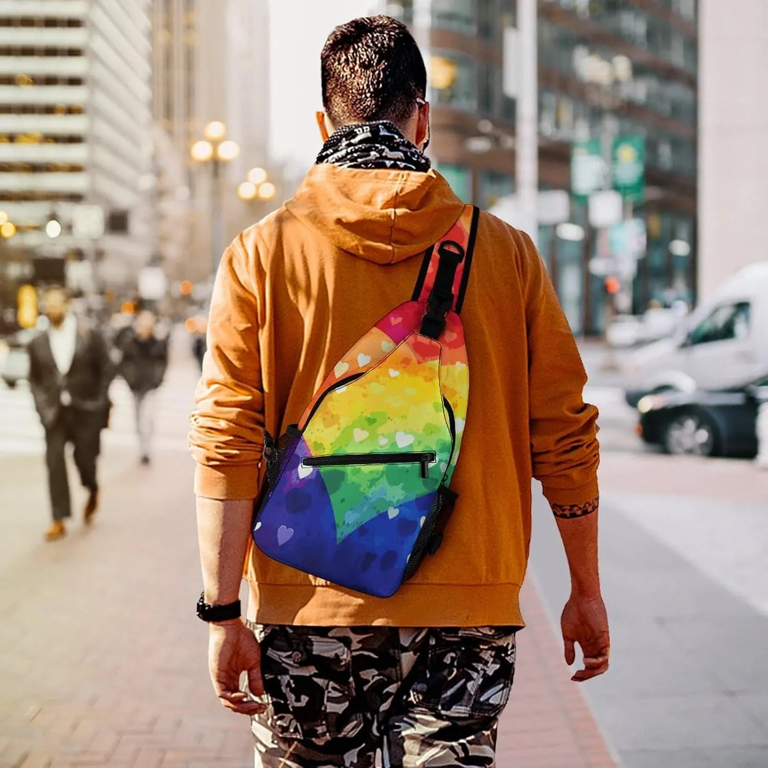 Colorful Rainbow Love Heart Sling Bag Crossbody Bags Cross Body Bag Fanny Packs Chest Bags Sling Purses for Travel