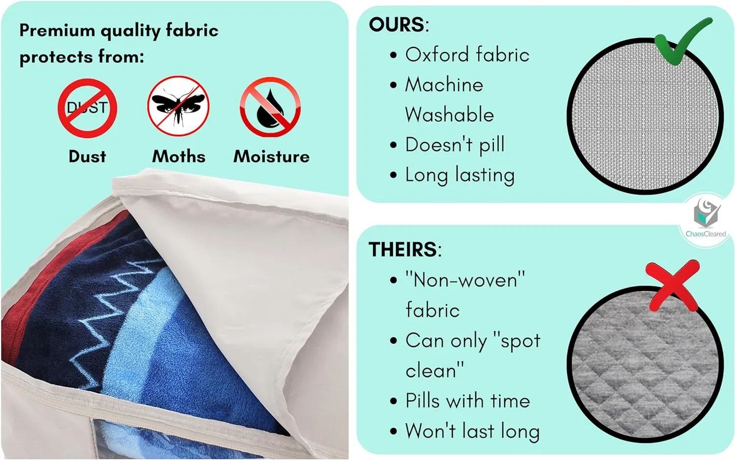 Comforter Storage Bag - Folding Organizer bag for King/Queen Comforters, Pillows, Blankets, Bedding/Quilt, Blanket, Duvet, Mothproof Space Saver; Large Collapsible Organizers, 24"x14"x11"