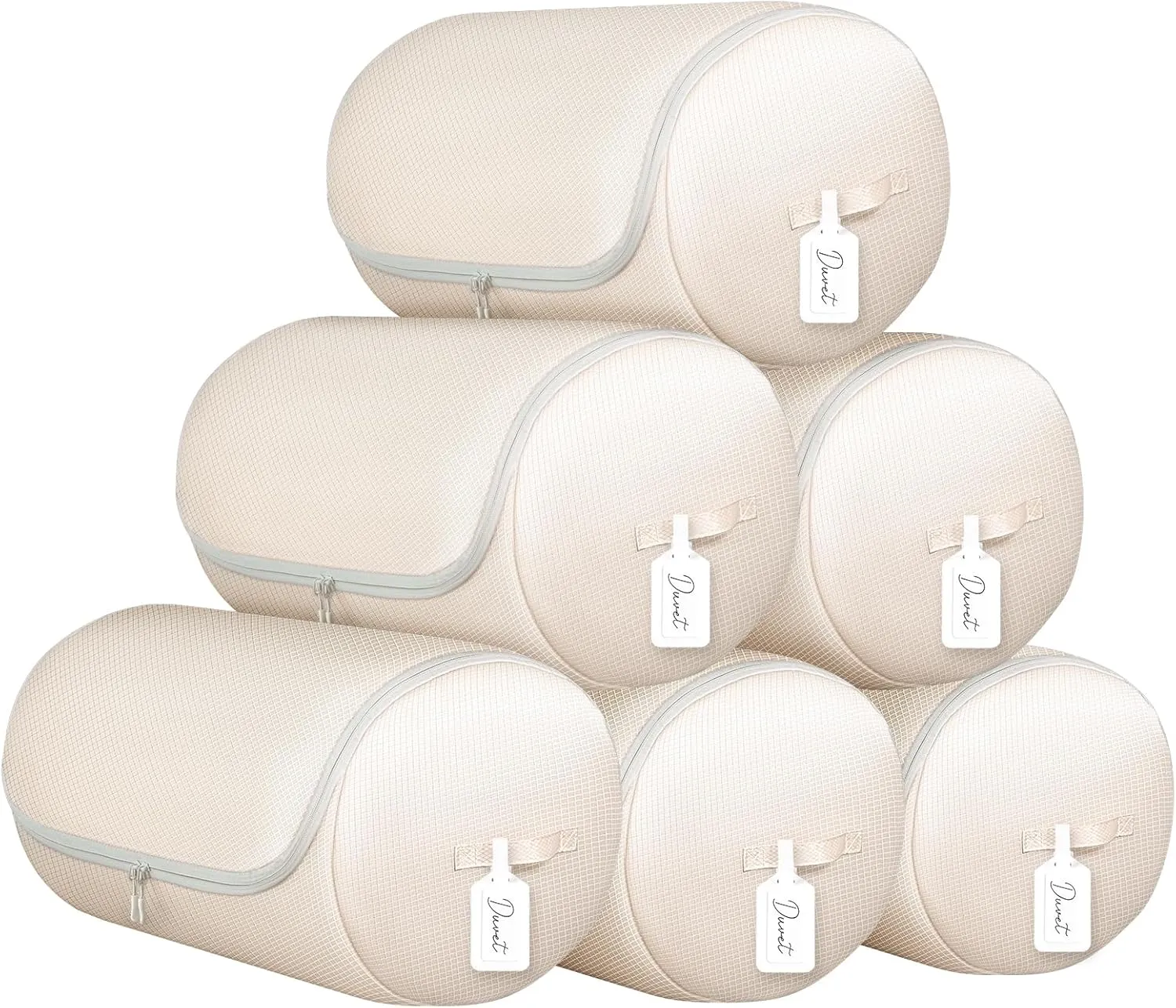 Comforter Storage Bag - Space-saving Bedding Storage for Queen Duvet, Washable Comforter Organizer, 6-Pack, Beige