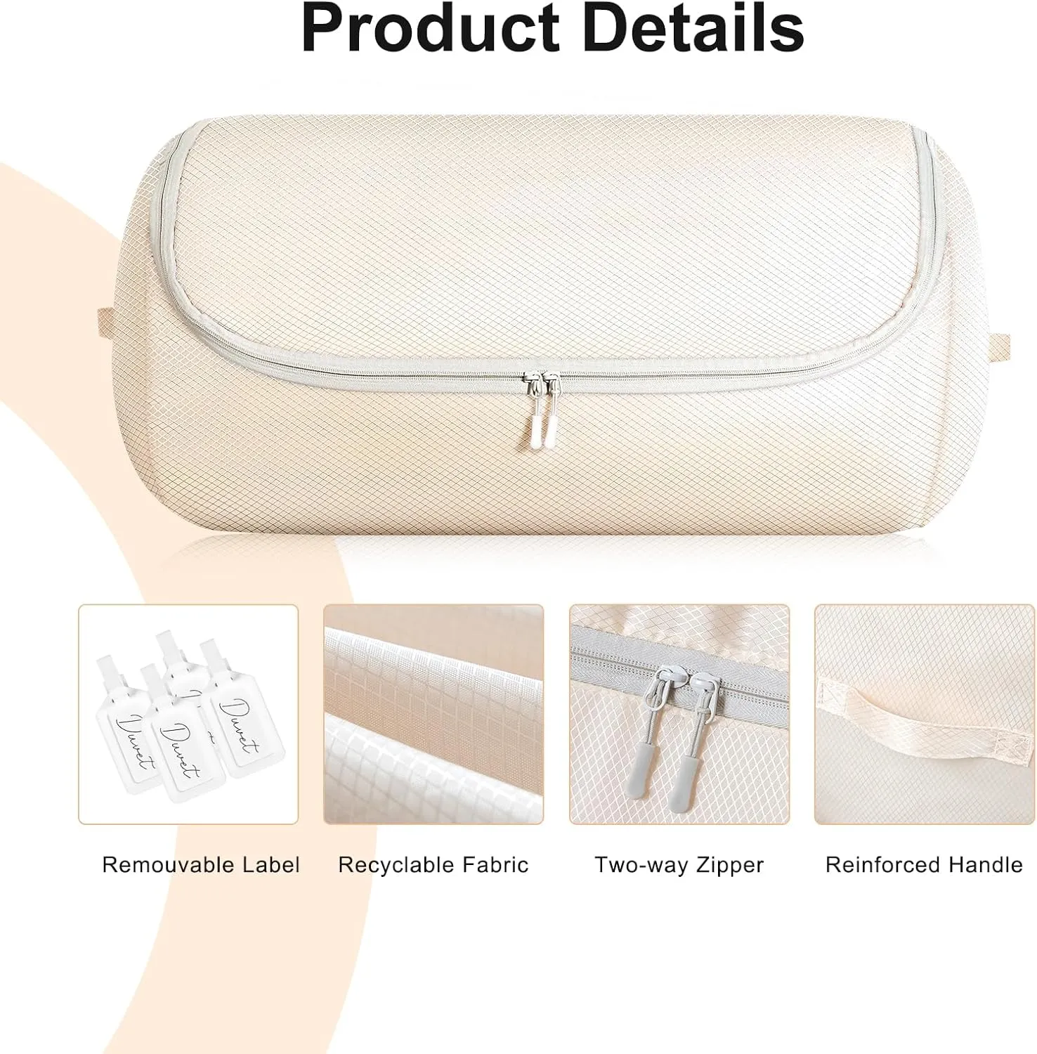 Comforter Storage Bag - Space-saving Bedding Storage for Queen Duvet, Washable Comforter Organizer, 6-Pack, Beige