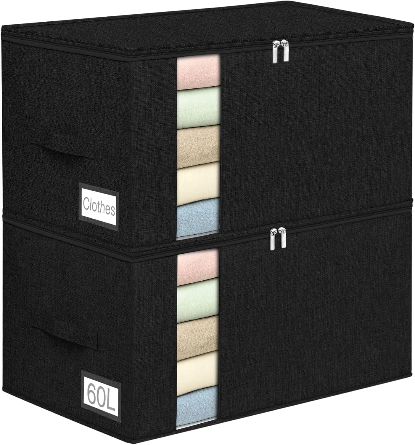 Comforter Storage Bag, Sturdy Construction Blanket Storage Bin With Durable Handles, 60L Storage Bags for Clothes With Dual Zipper For Sheet Quilt Sweater Bedding Pillow, Black