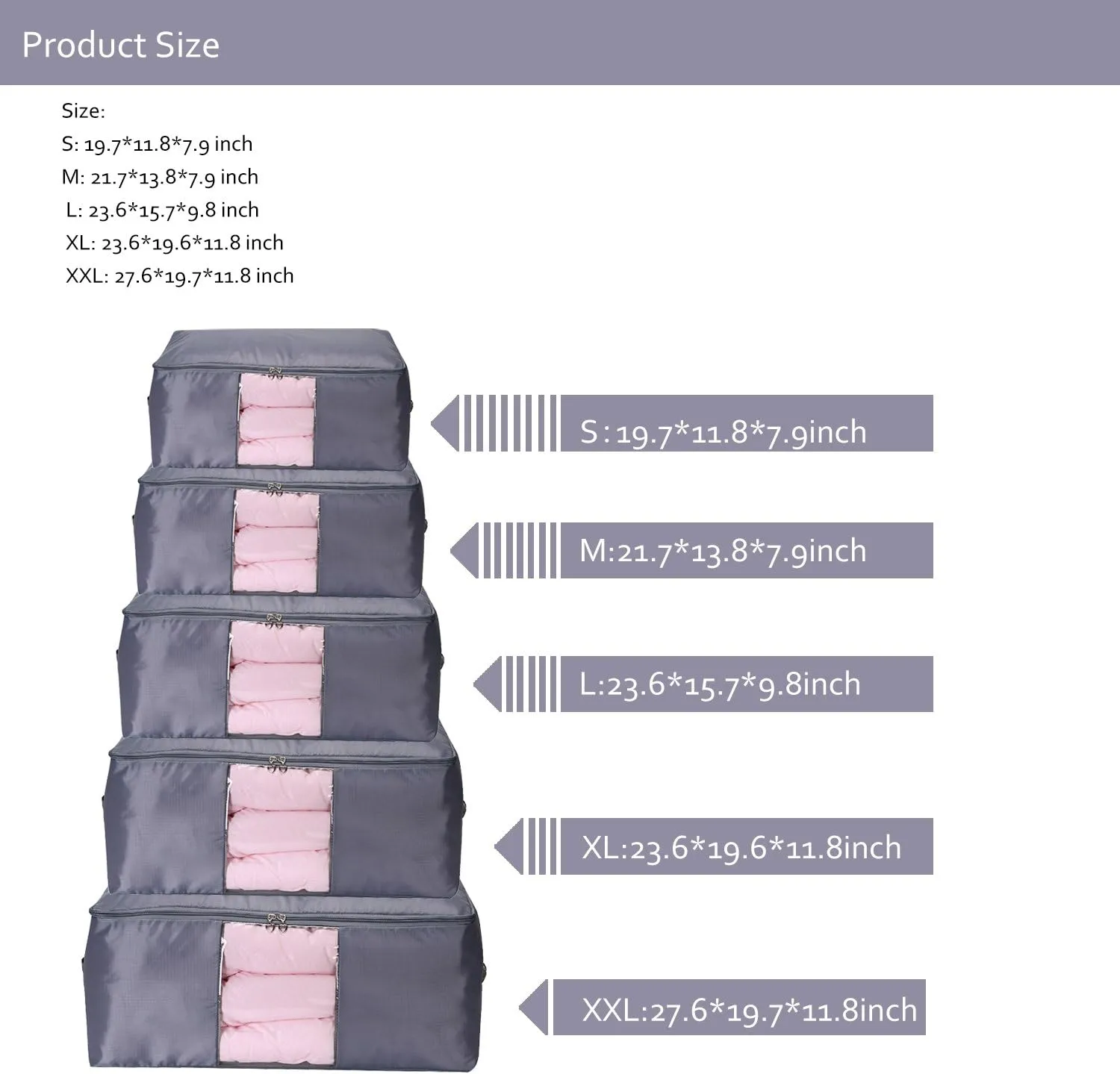 Comforter Storage Bags Pack of 2,Pillow Beddings/Blanket Clothes Organizer Storage Containers with Zippers,Breathable and Moistureproof(Grey 2pcs, XXL)