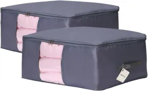 Comforter Storage Bags Pack of 2,Pillow Beddings/Blanket Clothes Organizer Storage Containers with Zippers,Breathable and Moistureproof(Grey 2pcs, XXL)