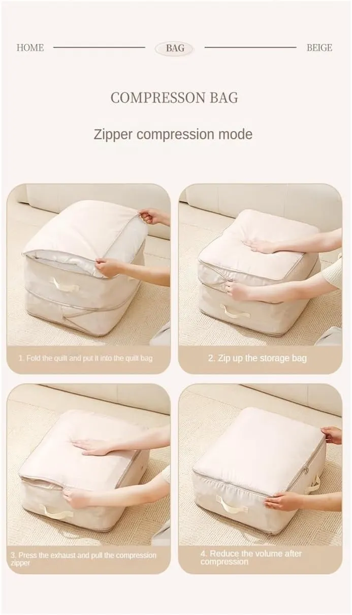 Compression Packing Clothes Down Jacket Cotton Quilt Storage Foldable Large Capacity Expansion Organizer Bag(Beige,5PCS)