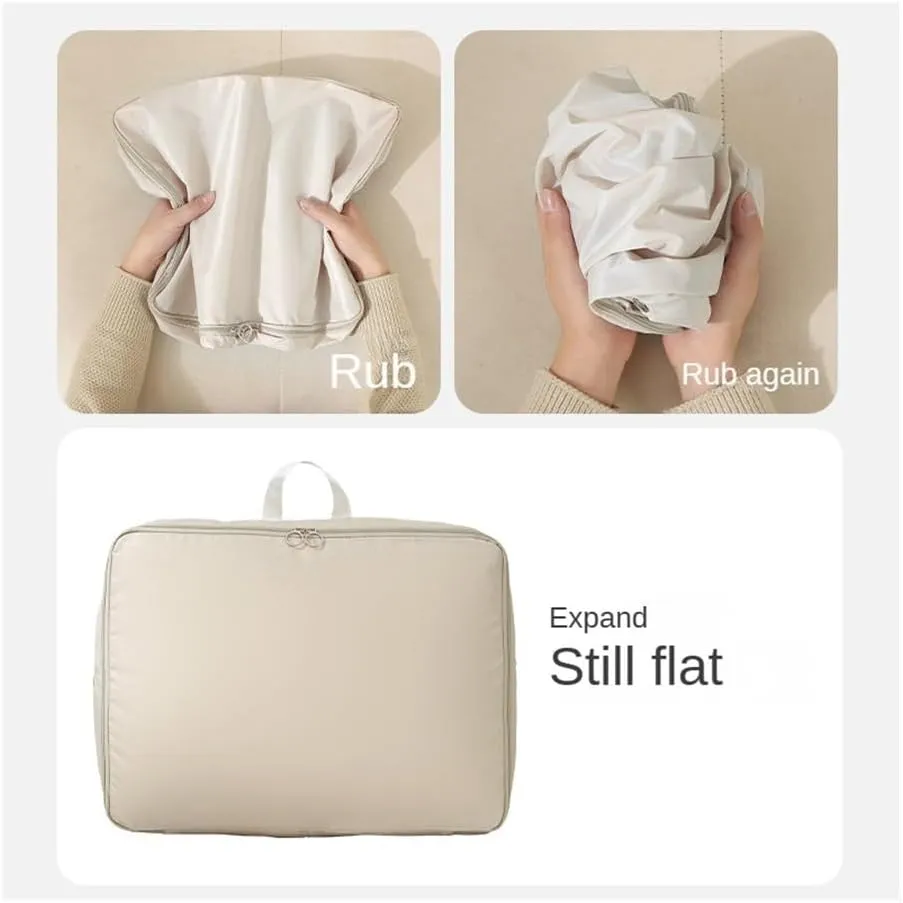 Compression Packing Clothes Down Jacket Cotton Quilt Storage Foldable Large Capacity Expansion Organizer Bag(Beige,5PCS)