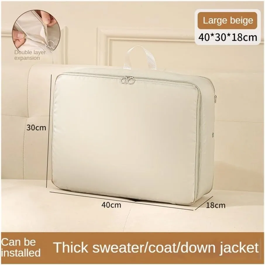 Compression Packing Clothes Down Jacket Cotton Quilt Storage Foldable Large Capacity Expansion Organizer Bag(Beige,5PCS)