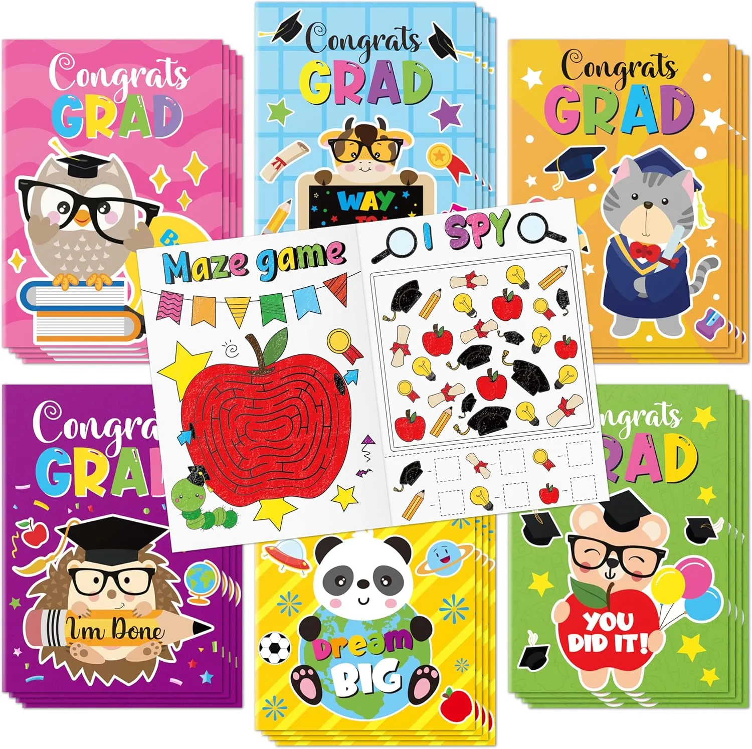 Congrats Grad Activity Books- 24Pcs Kindergarten Graduation Mini Games Coloring Book Set for Kids Bulk Preschool Graduation Theme Mazes Word Search Games for School Ceremony Party Goodie Bags Stuffers