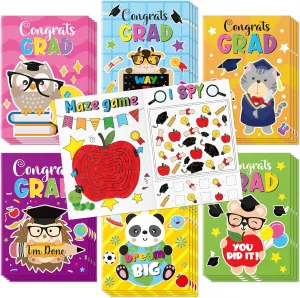 Congrats Grad Activity Books- 24Pcs Kindergarten Graduation Mini Games Coloring Book Set for Kids Bulk Preschool Graduation Theme Mazes Word Search Games for School Ceremony Party Goodie Bags Stuffers