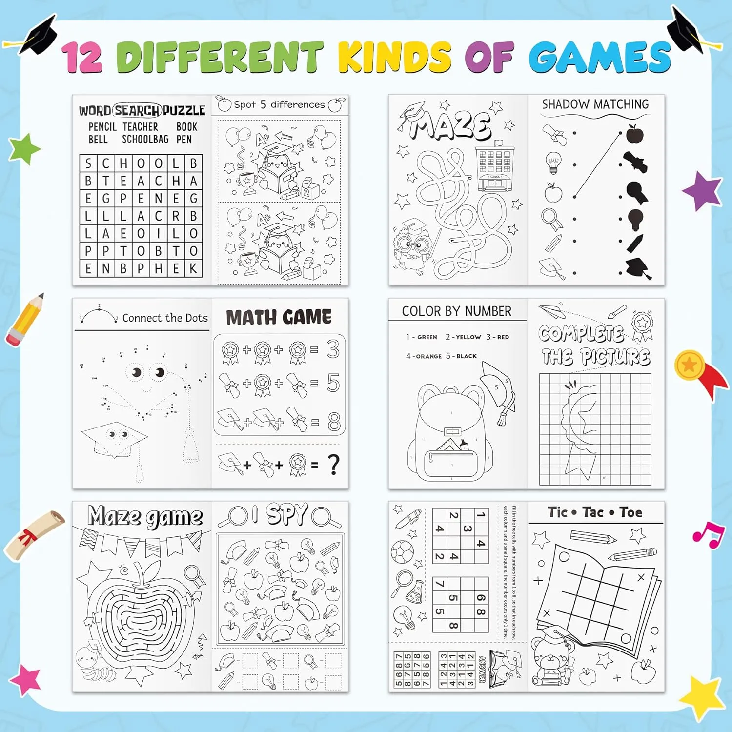 Congrats Grad Activity Books- 24Pcs Kindergarten Graduation Mini Games Coloring Book Set for Kids Bulk Preschool Graduation Theme Mazes Word Search Games for School Ceremony Party Goodie Bags Stuffers