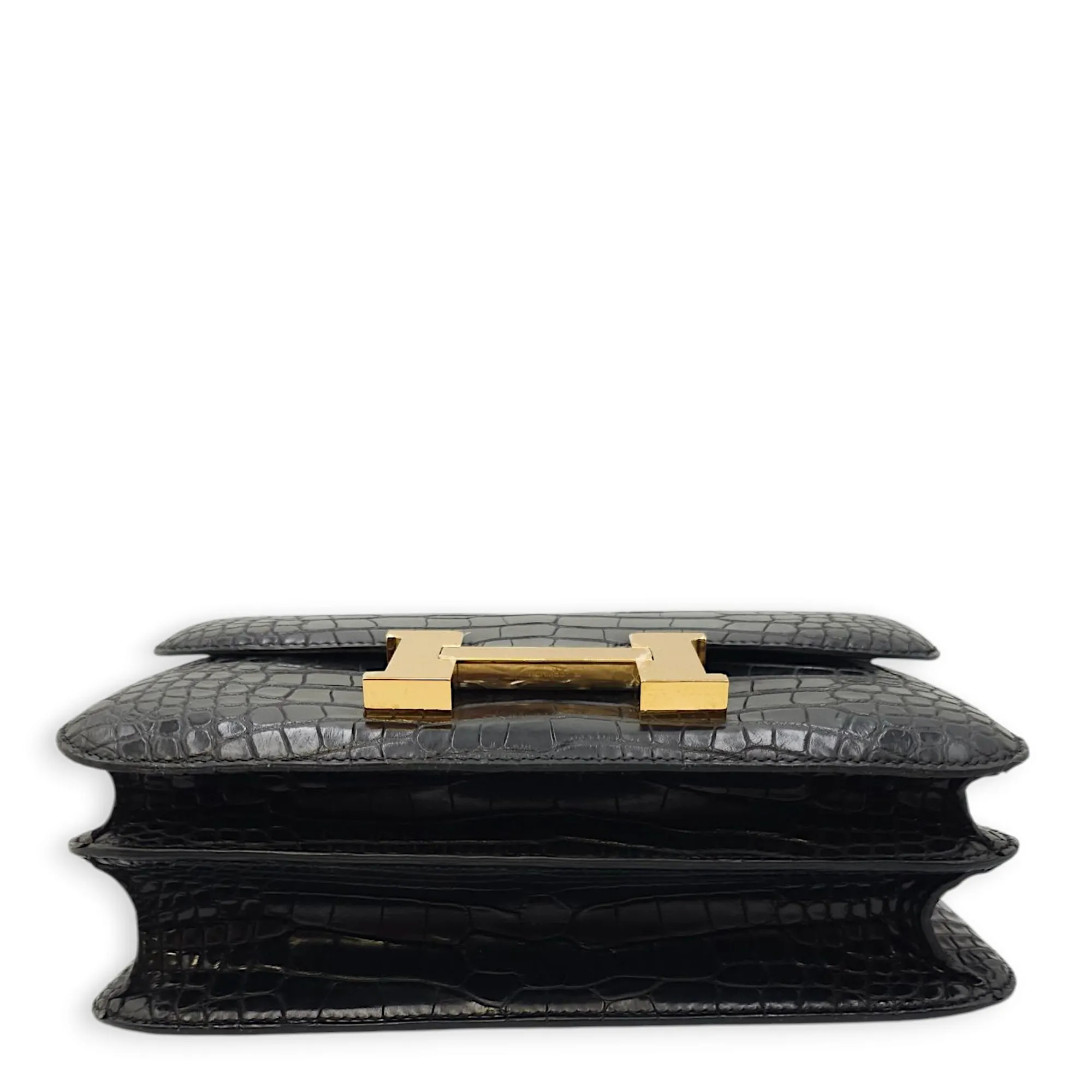 Constance 24 Black in Matte Alligator, Gold hardware