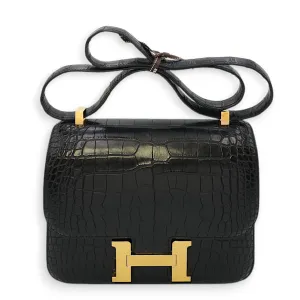 Constance 24 Black in Matte Alligator, Gold hardware