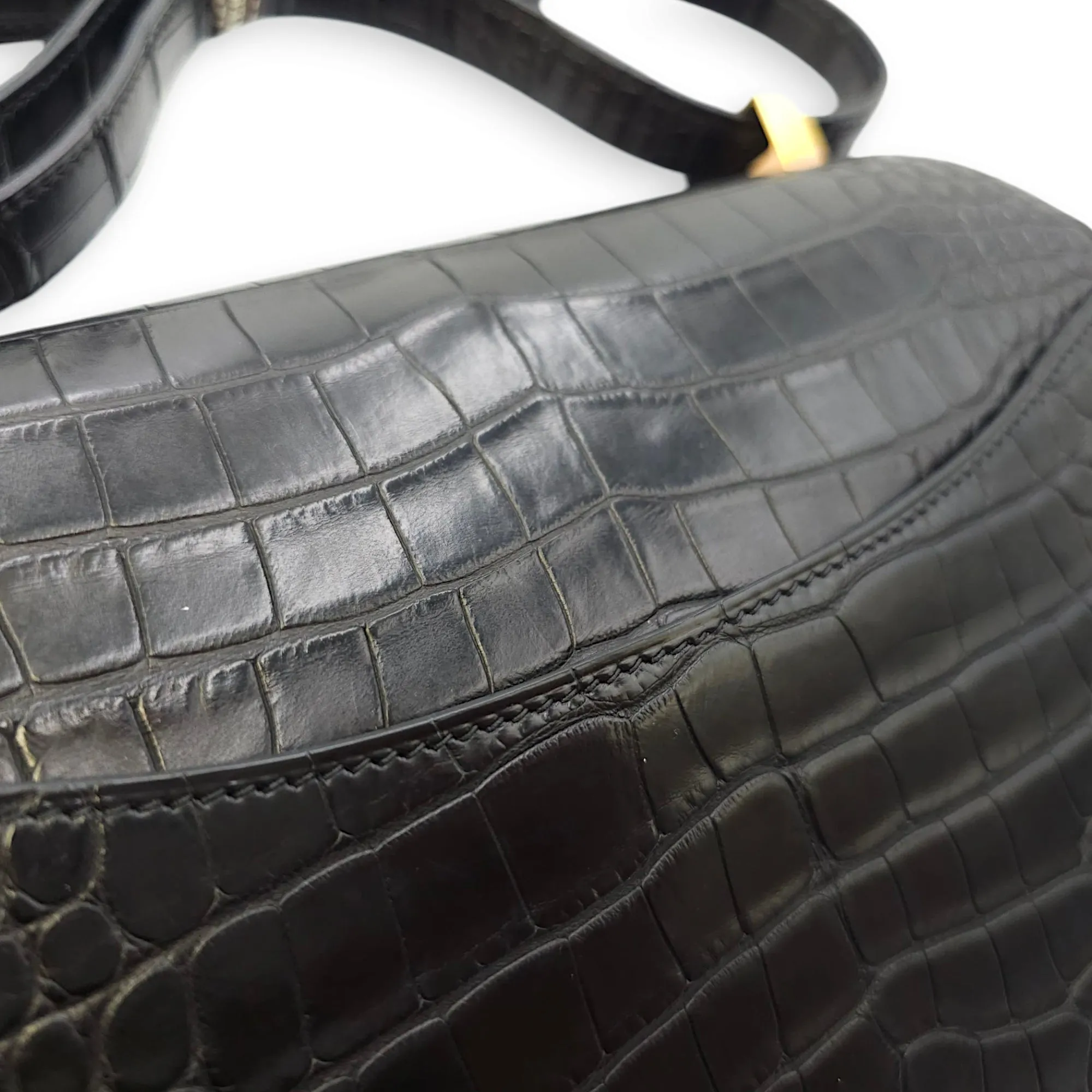 Constance 24 Black in Matte Alligator, Gold hardware