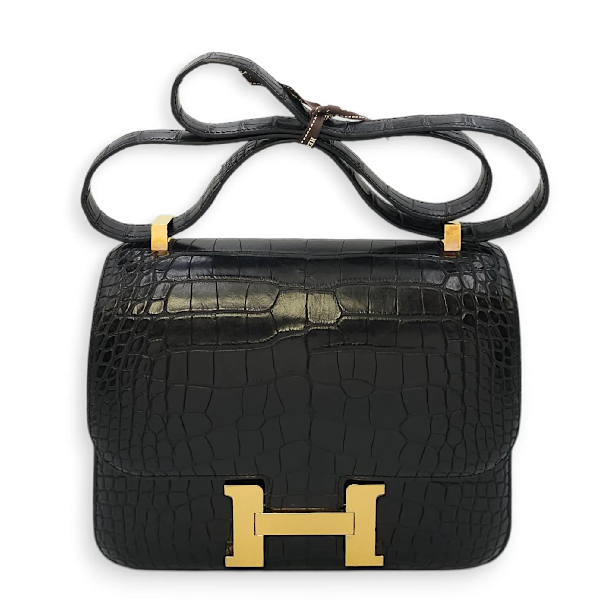 Constance 24 Black in Matte Alligator, Gold hardware