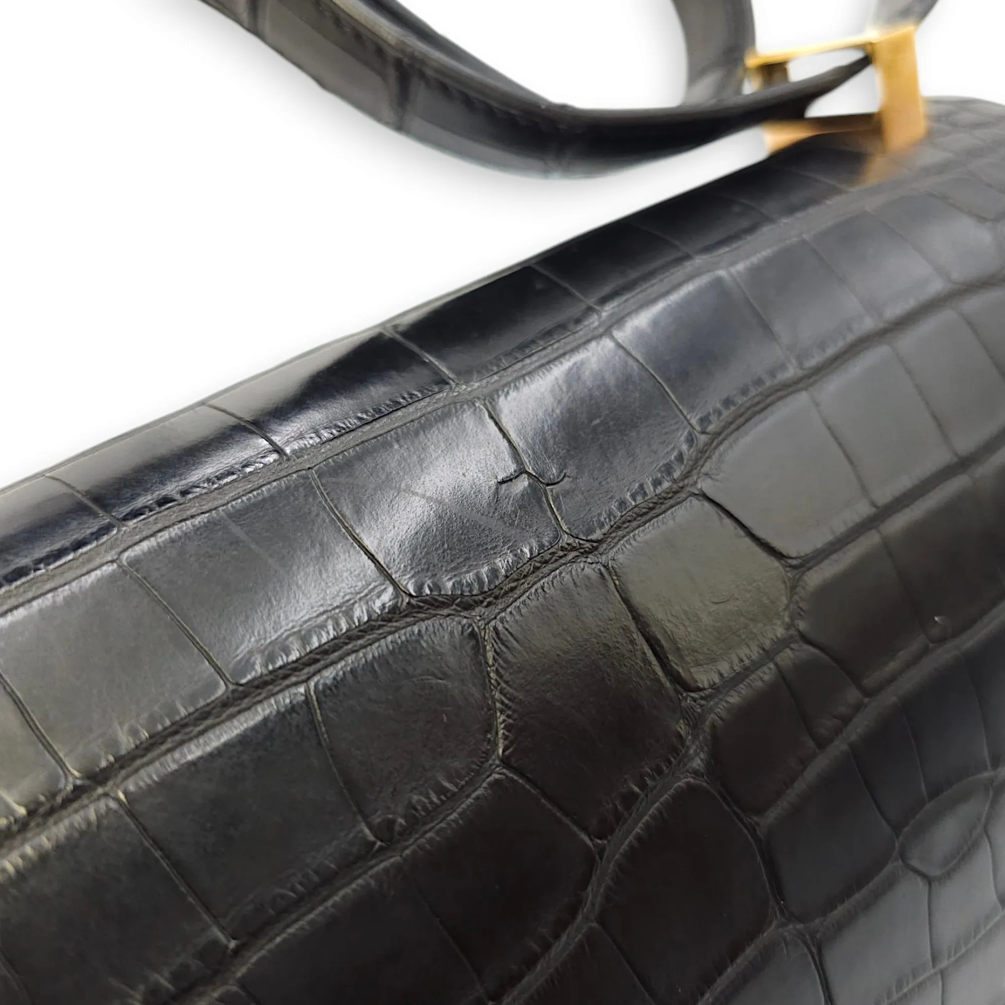 Constance 24 Black in Matte Alligator, Gold hardware