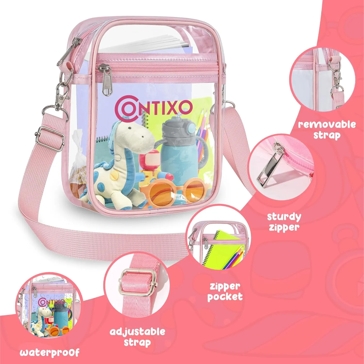 Contixo Clear Bag Stadium Approved - Clear Purses for Kids, Stadium Crossbody Messenger Bag for Concerts Sporting Events
