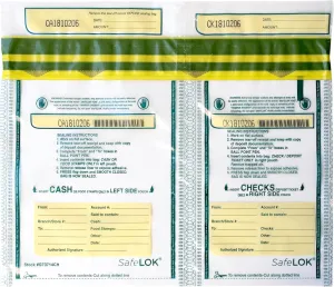 ControlTek SafeLok 13.5" x 10", Horizontal Twin, 100 Bags, Tamper-Evident Deposit Bags for Cash Handling & Valuables, Moisture, Heat and Cold Sensitive Ink, Tear-off receipt   Large Barcodes 585095