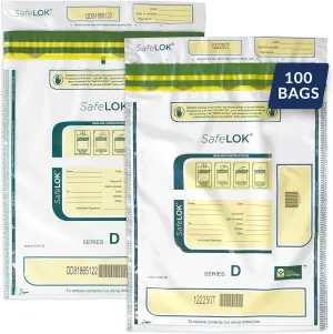ControlTek SafeLok 9" x 12", White, 100 Bags, Tamper-Evident Deposit Bags for Cash Handling & Valuables, Moisture, Heat and Cold Sensitive Ink, Tear-off receipt   Large Barcodes 585089