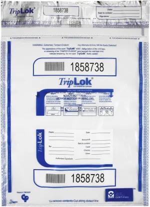 ControlTek TripLok 12" x 16", Clear with Pocket, 100 Bags, Tamper-Evident Deposit Bags for Cash Handling & Valuables, Moisture, Heat and Cold Sensitive Ink, Tear-off receipt   Large Barcodes 585041