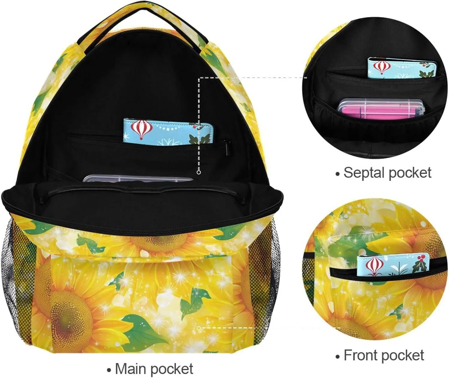 Cool Backpacks for Men Women Waterproof College School Computer Bag with Chest Strap for Business Work College Travel Trip Parents' Day Beautiful Sunflower