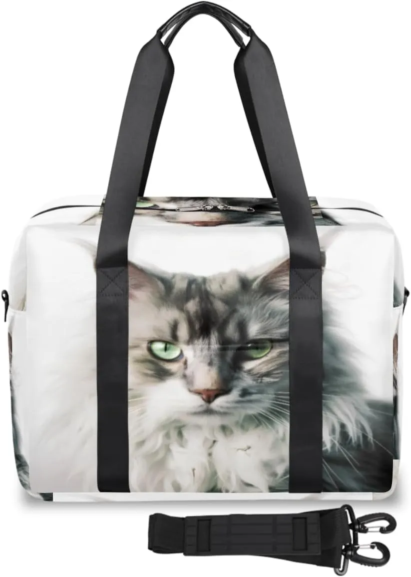 Cool Maine Coon Cat Womens Travel Bags, Weekender Carry on for Women, Sports Gym Bag, Workout Duffel bag, Overnight Shoulder Bag