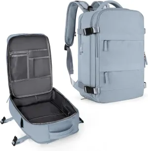 coowoz Large Travel Backpack For Women Men,Carry On Backpack Flight Approved,Hiking Backpack Waterproof Outdoor Rucksack Casual Daypack Fit 15.6 Inch Laptop Shoes Compartment (Gray Blue-L)