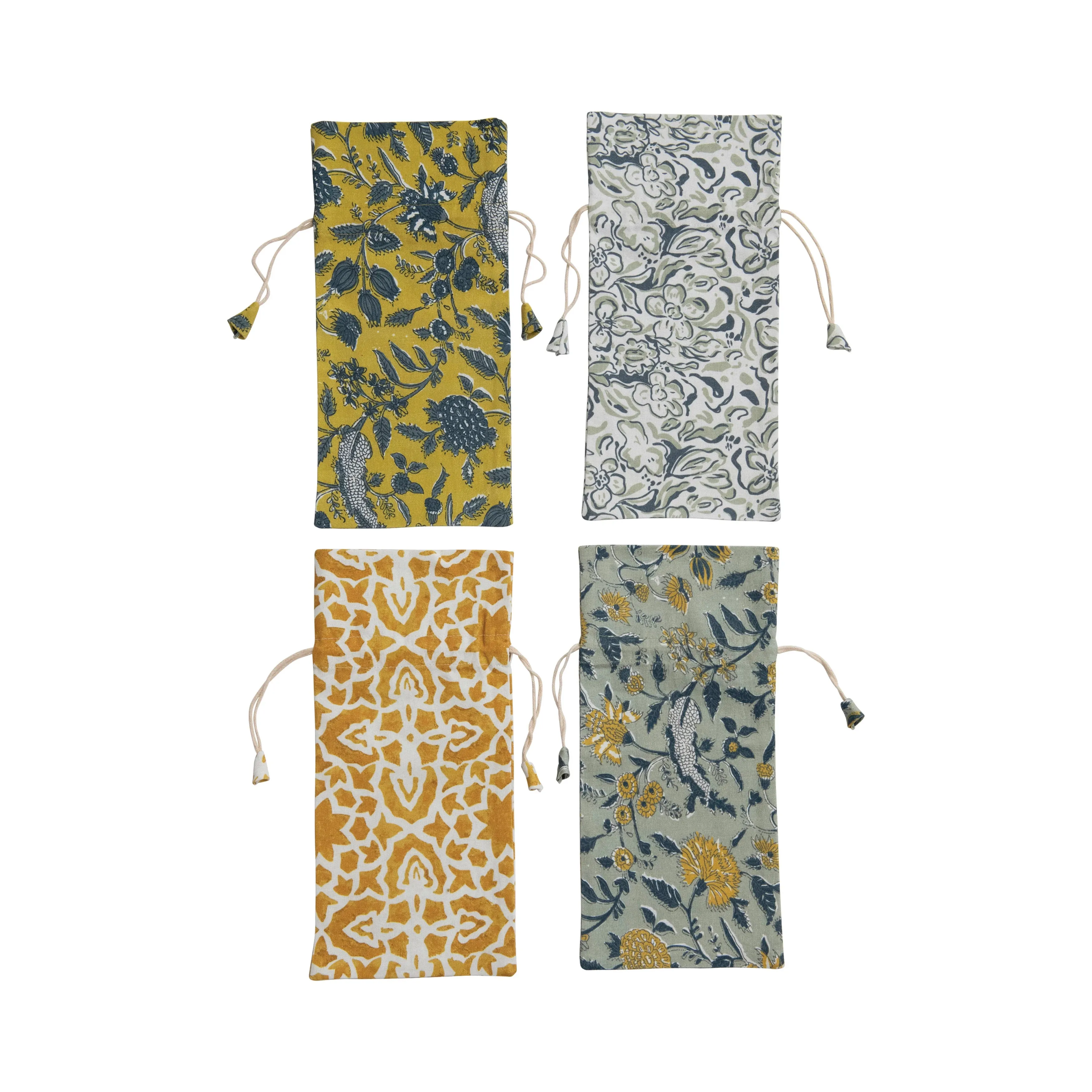 Cornflower Sage Cotton Wine Bags