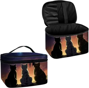 Cosmetic Bags for Women with Dividers, Cute Makeup Bags Travel Bag with Handle Designs, Large Capacity Wash Bag Portable Cosmetic Organizer Storage Case for Ladies Accessories, Cat's Back