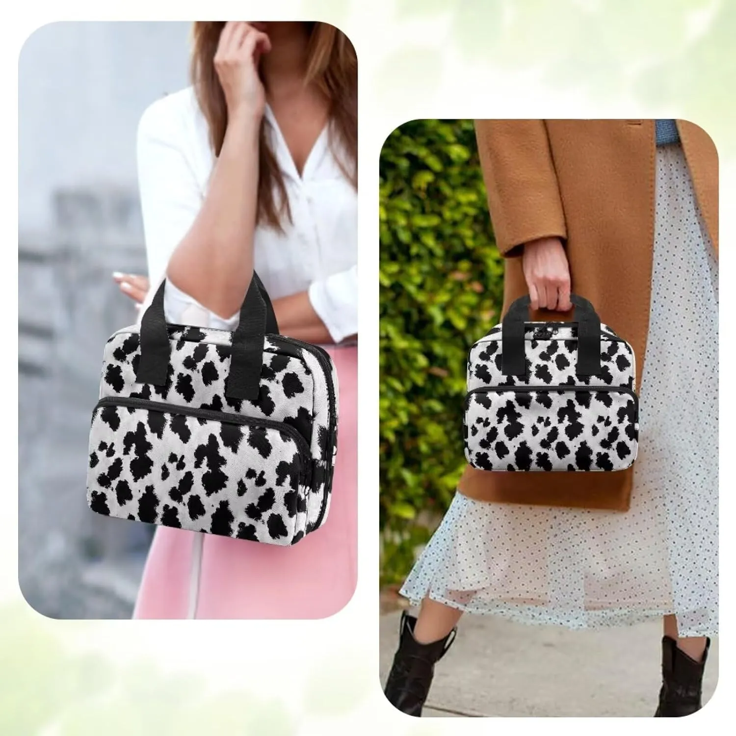 Cow Bible Case, Portable Bible Covers with Handle, Womens Bible Cover Case with Front Zip Pocket, Large Capacity Bible Carrying Bag for Traveling