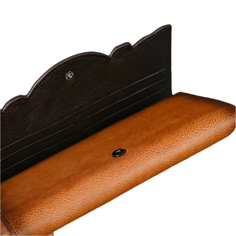 Cowhide Embossed Tri-fold Wallet with Strap
