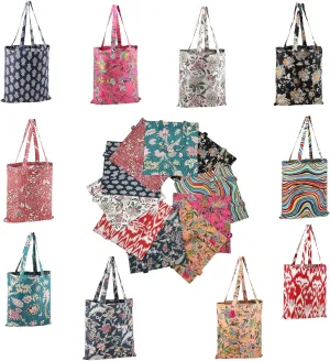 CPC 5 Pack Mix Floral Hand Print Grocery Bags Bulk 15X16 inch, Reusable Shopping Bags Foldable for Groceries, Vegetables, Fruits Watertight Bulk Tote Bags Washable For Women Men