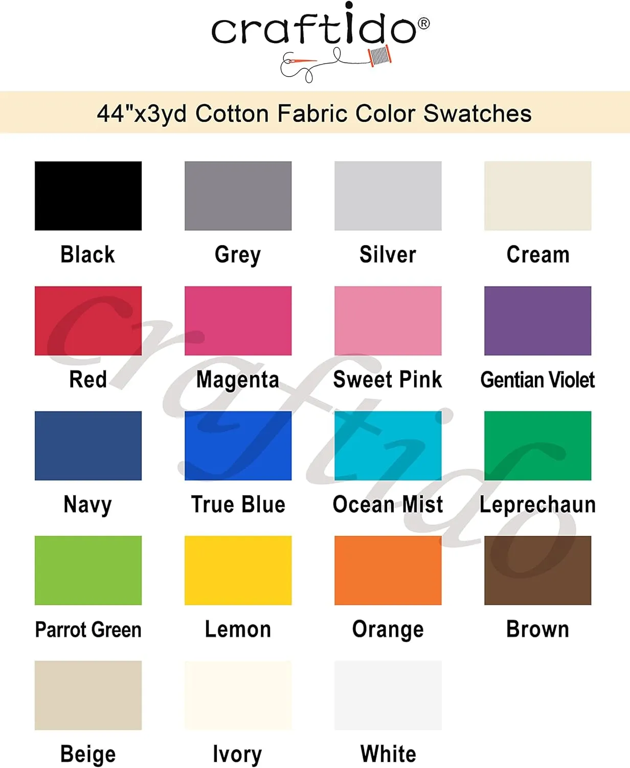 Craftido-19 Options-100% Cotton Fabric by The Yard in Solid Color 44”Wide by 3yd (9 ft) -Medium Weight 5.2 oz- for Quilting, Sewing, Crafts, Binding, Backing and Lining - White