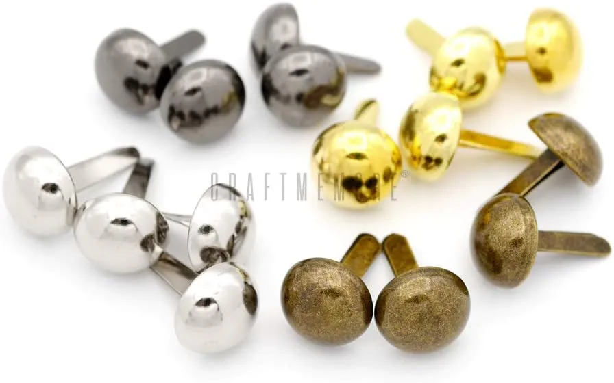 CRAFTMEMORE Round Brads Purse Feet Handbag Nailheads Spike Prong Studs 8MM 10MM 12MM 100 PCS (10 mm (≈3/8"), Silver)