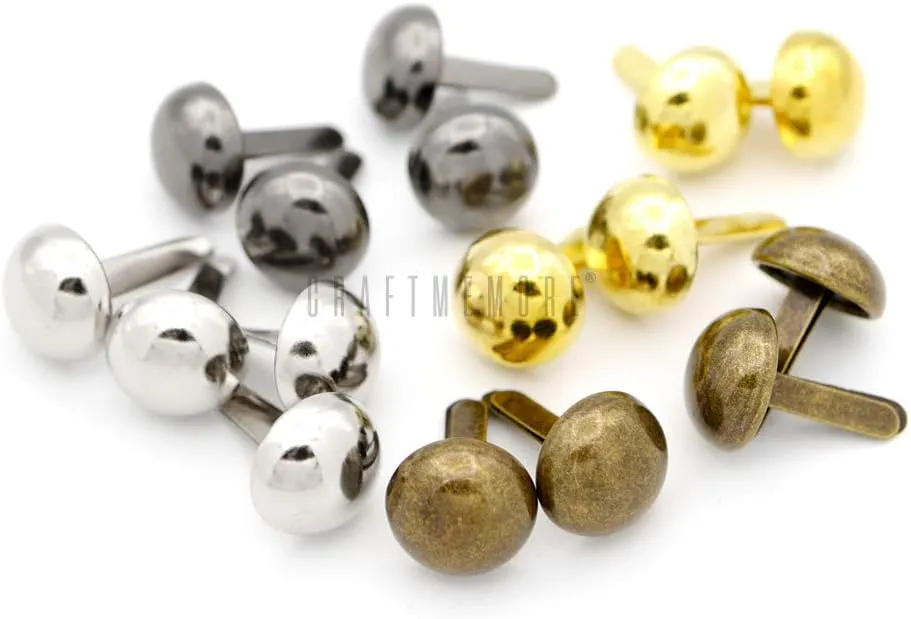 CRAFTMEMORE Round Brads Purse Feet Handbag Nailheads Spike Prong Studs 8MM 10MM 12MM 100 PCS (10 mm (≈3/8"), Silver)
